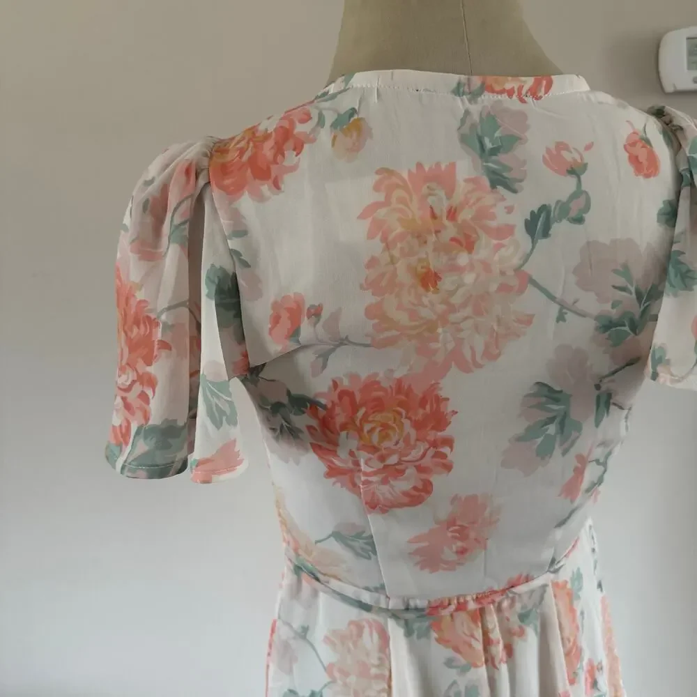 NWT Abercrombie Floral Maxi Wrap Dress Sz S Cottagecore Garden Ruffle Sleeve